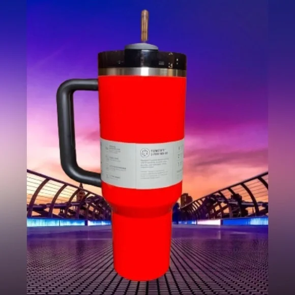 Stanley 40 oz. Quencher H2.0 FlowState Tumbler – Spring Fling Neon Orange New. - Picture 2 of 9